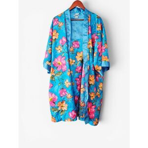 Vintage Vanity Fair 2 Piece Bright Floral Chemise & Robe Kimono Matching Set 2X